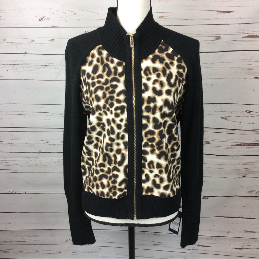 Adrienne Vittadini Leopard Zip-Up Sweater